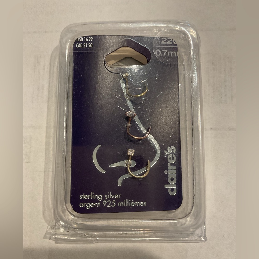 NWT Claire's Gold Silver Bronze Crystal Nose Ring Piercing Set 3 y2k Gift